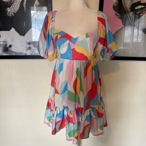 Flying Tomato Multicolor Dress with Puff Sleeves